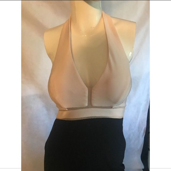 NEW XSCAPE Halter High Slit Gown in Blush‎ Pink Black [SIZE 4 ] - Picture 4 of 10